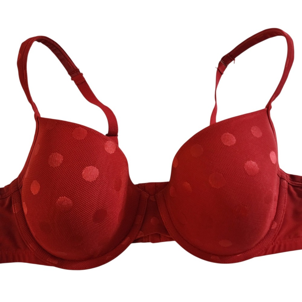 Cacique Intimates Red Polka Dot Mesh Underwire Bra 42B Adjustable Straps‎